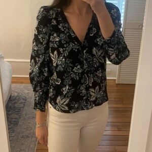 Veronica Beard Isa Floral-Print Button-Front Silk Blouse